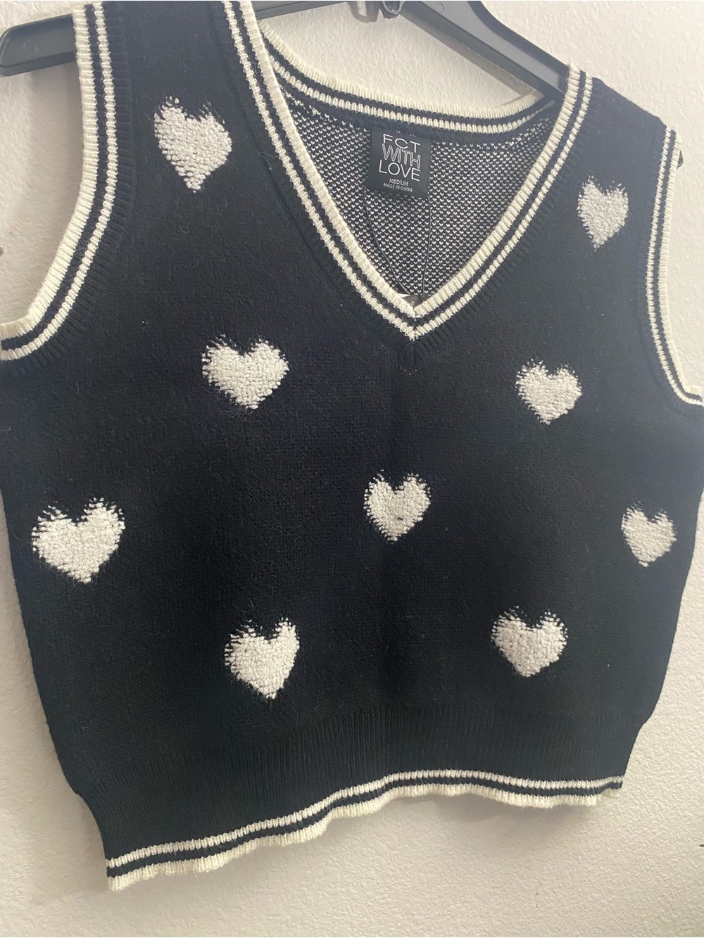 Black Knit Heart Sweater Vest